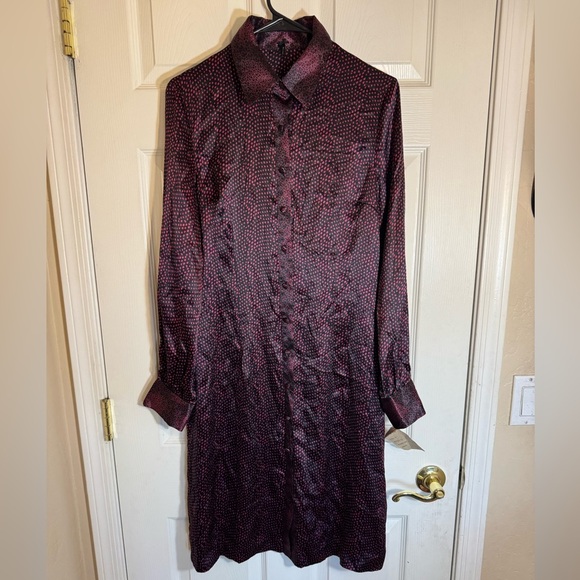 Shirt Dress Large Lapis Pink Polka Dot Black Long Vintage Apparel NWT - Picture 1 of 12